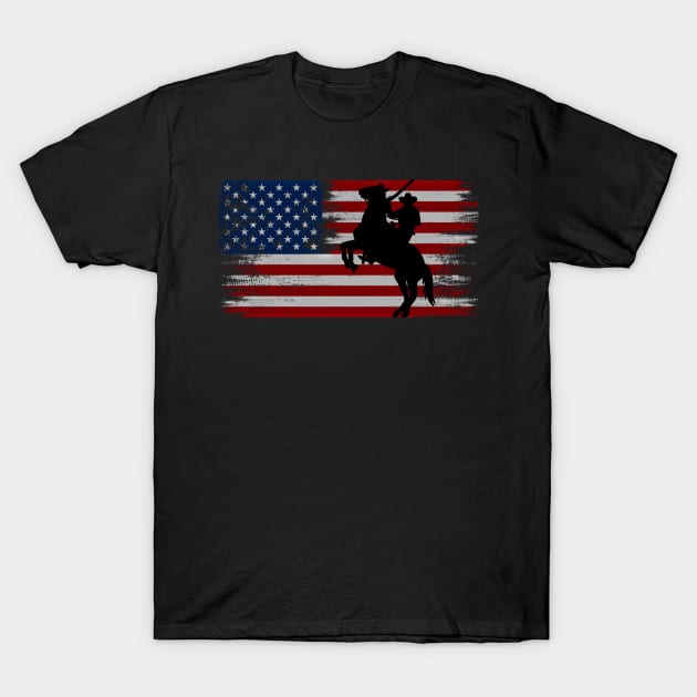 cowboy american flag vintage usa  cowboy Rodeo Roping Horse Riding T-Shirt by JayD World